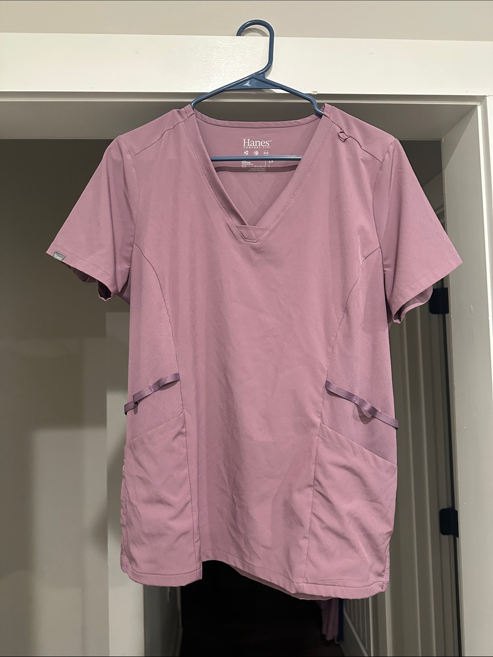 Hanes Women's Dusty Rose V-Neck Scrub Set